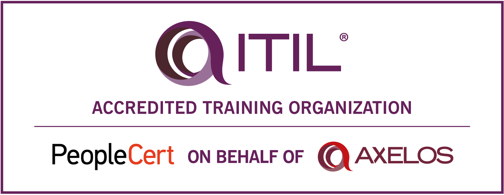 La imagen muestra el logo de ITIL acompañado del logo de PeopleCert y el logo de AXELOS